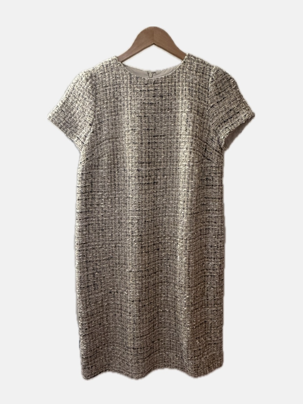Ann Taylor Petite Cream Tweed Shell with Metallic Threading